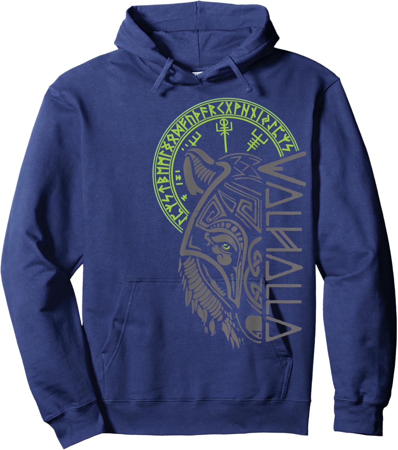 Valhalla Wolf Mask Odin Runes Norse Compass Viking Hoodie - Hoodie | Navy