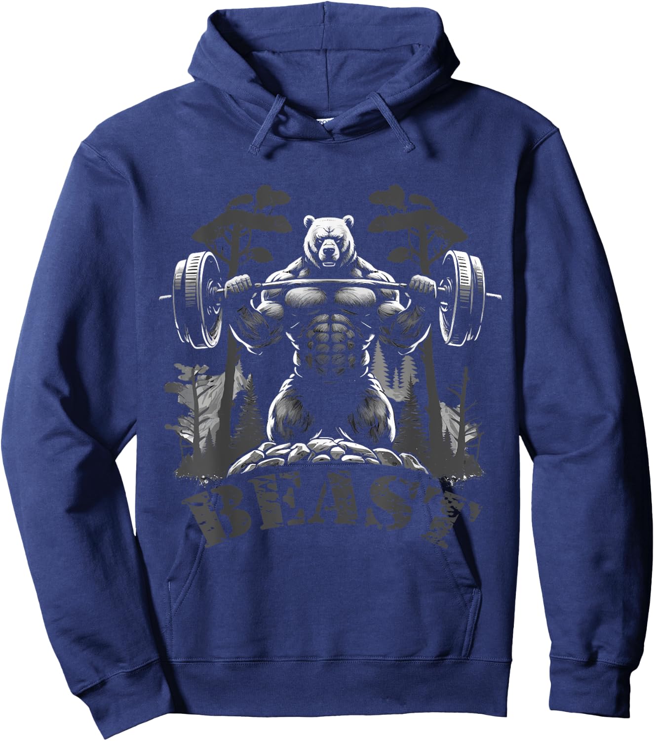 Gym Bodybuilding / Fitness Workout Beast Bear with Dumbbell Hoodie - Hoodie | Navy