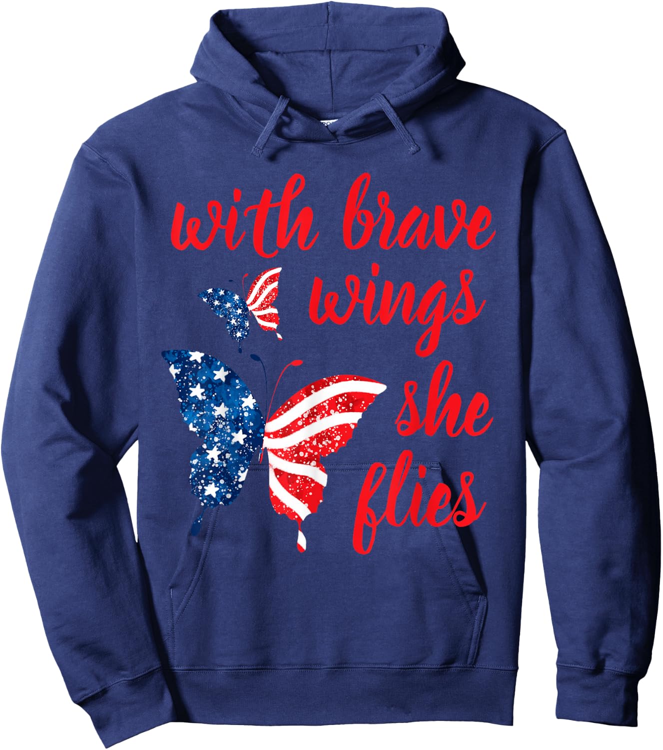 July 4th American Flag Butterfly With Brave Wings She Flies Kids Men Hoodie - Hoodie | Navy