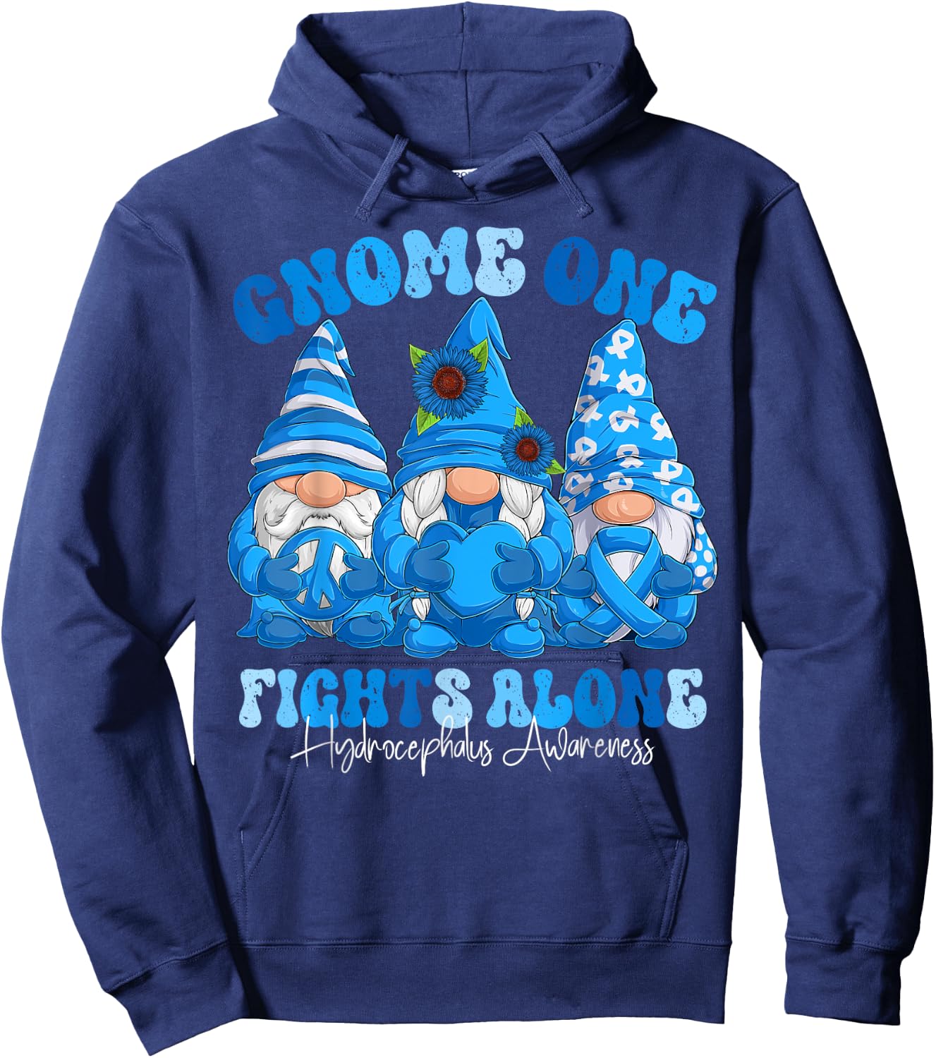Hydrocephalus Awareness Month Blue Ribbon Gnomies Hoodie - Hoodie | Navy