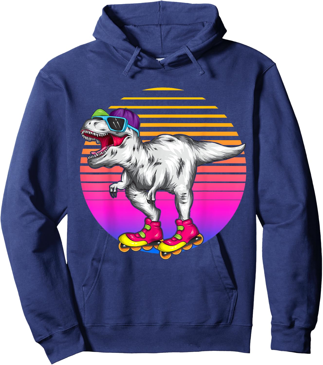 Funny Skating T Rex Dinosaur Roller Skating Lover Skater Hoodie - Hoodie | Navy