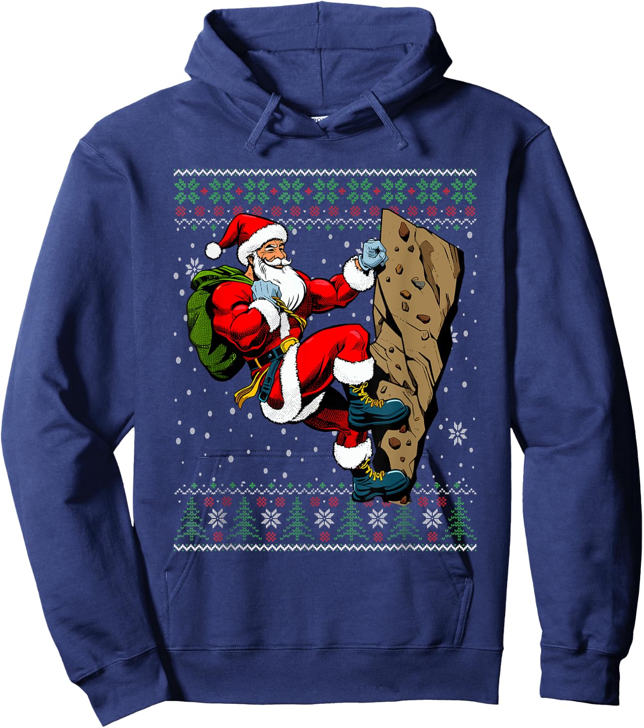 Christmas Santa Rock Climbing Ugly Christmas Sweater Hoodie - Hoodie | Navy