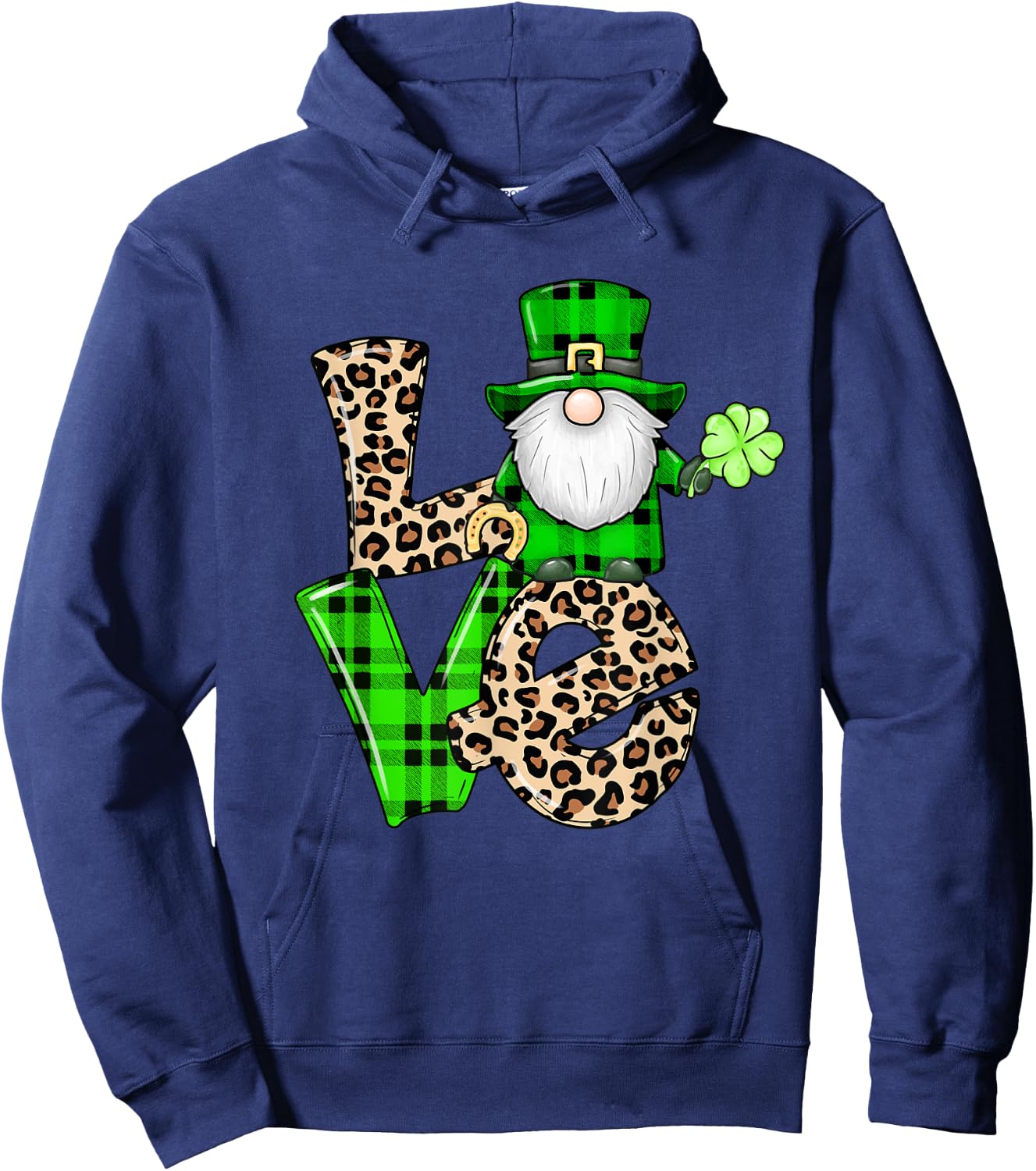 Leopard Shamrock Gnome Leprechaun LOVE St. Patricks Day Hoodie - Hoodie | Navy