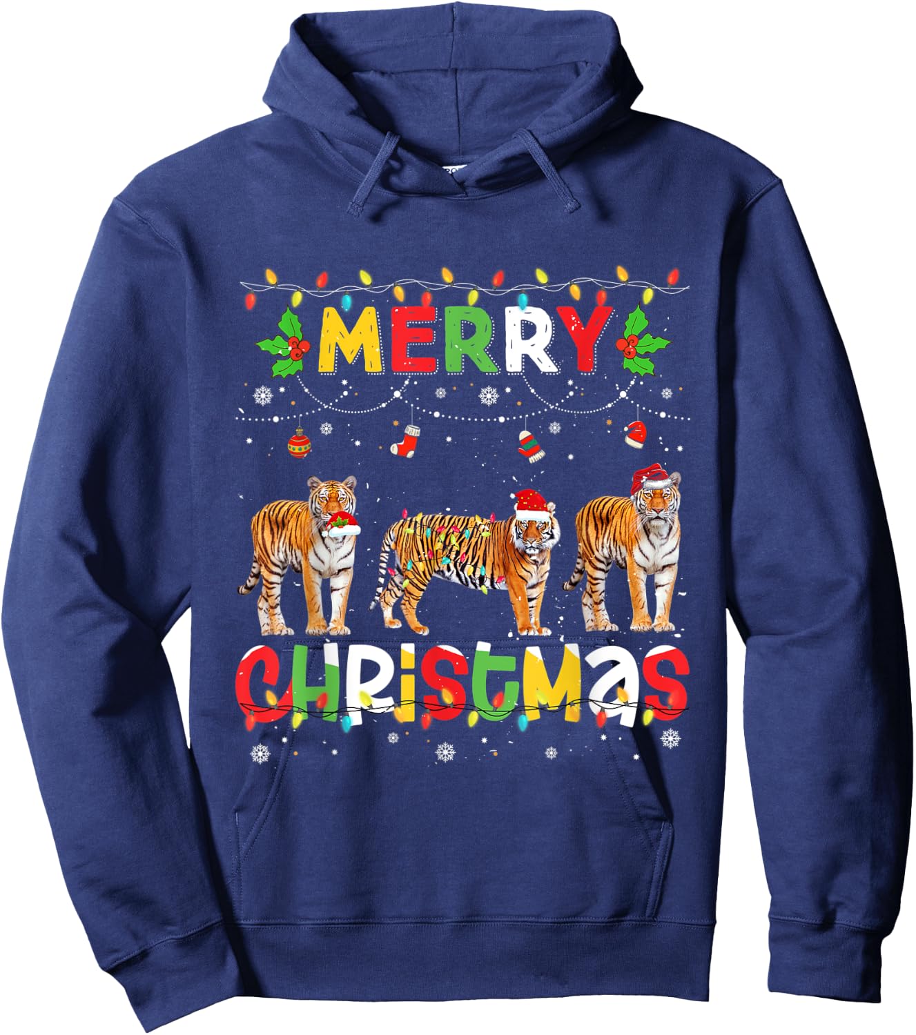 Merry Christmas Tiger Animals Squad Christmas Pajama Hoodie - Hoodie | Navy