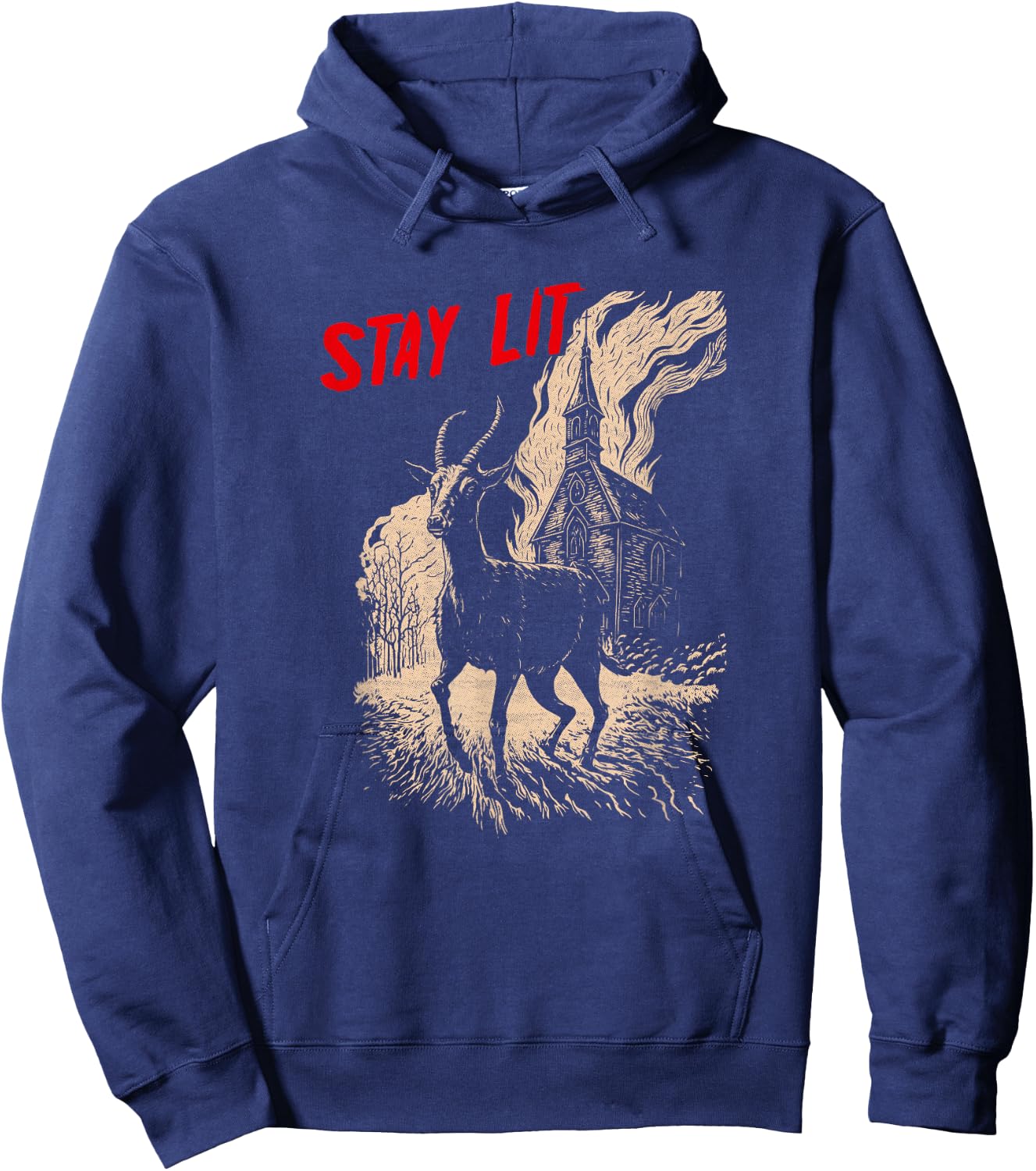 Occult Atheist Black Phillip Burning Church Stay Lit Satan Hoodie - Hoodie | Navy