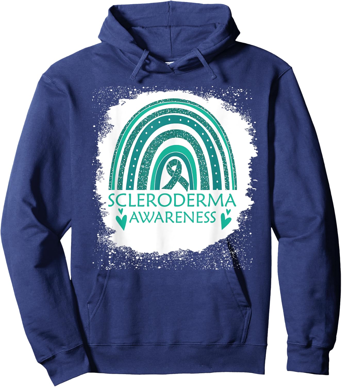 Scleroderma Awareness Bleached Rainbow Teal Ribbon Men Women Hoodie - Hoodie | Navy