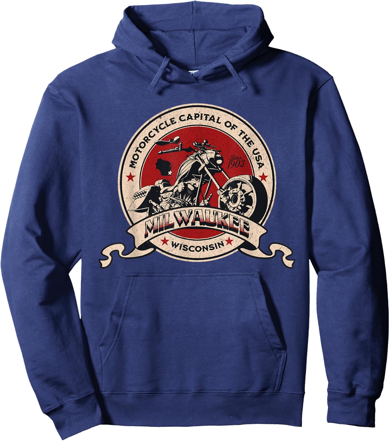 Milwaukee Wisconsin Motorcycle Capital of the USA Logo Hoodie - Hoodie | Navy