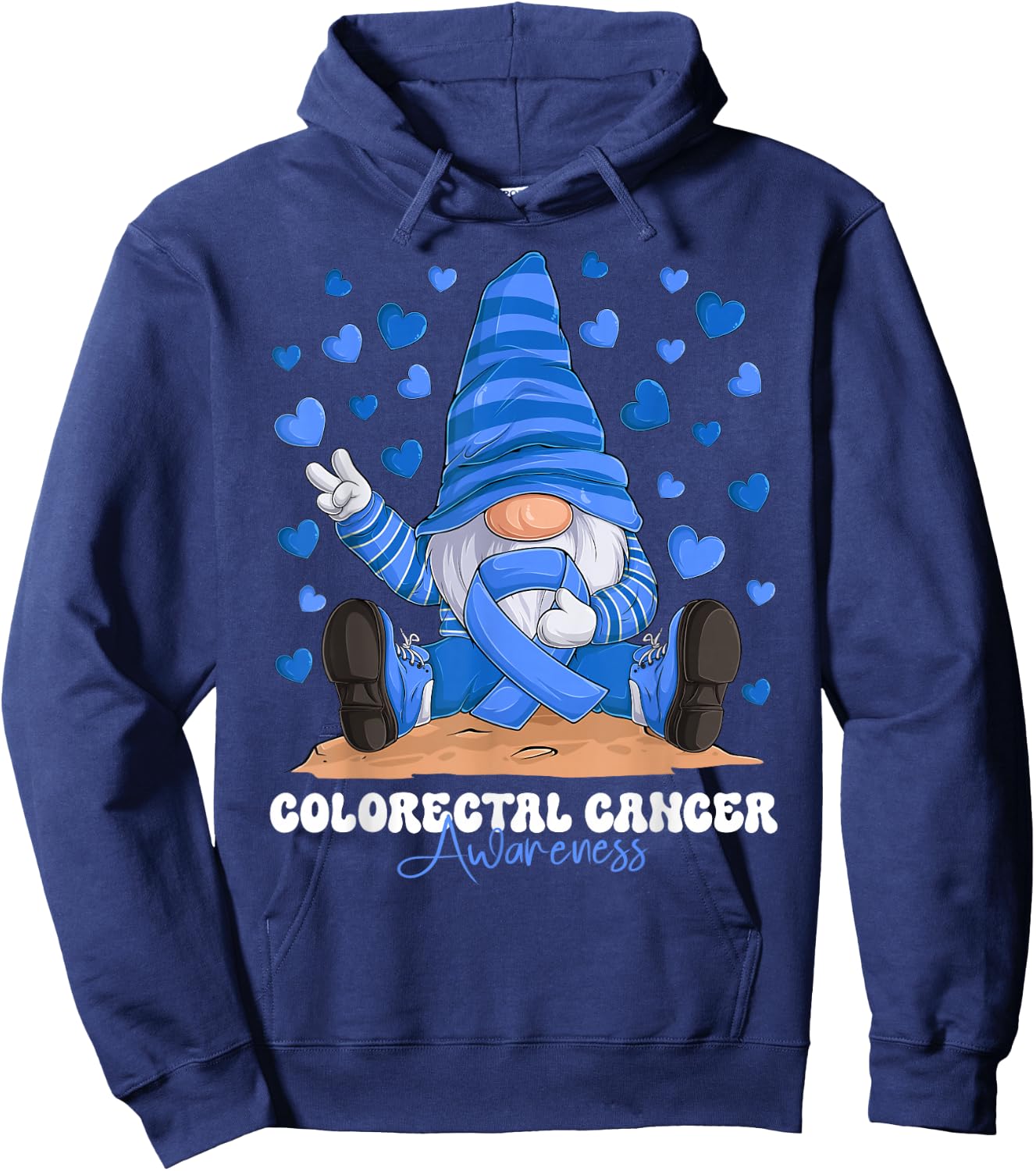 Colorectal Cancer Awareness Month Blue Ribbon Gnome Hoodie - Hoodie | Navy