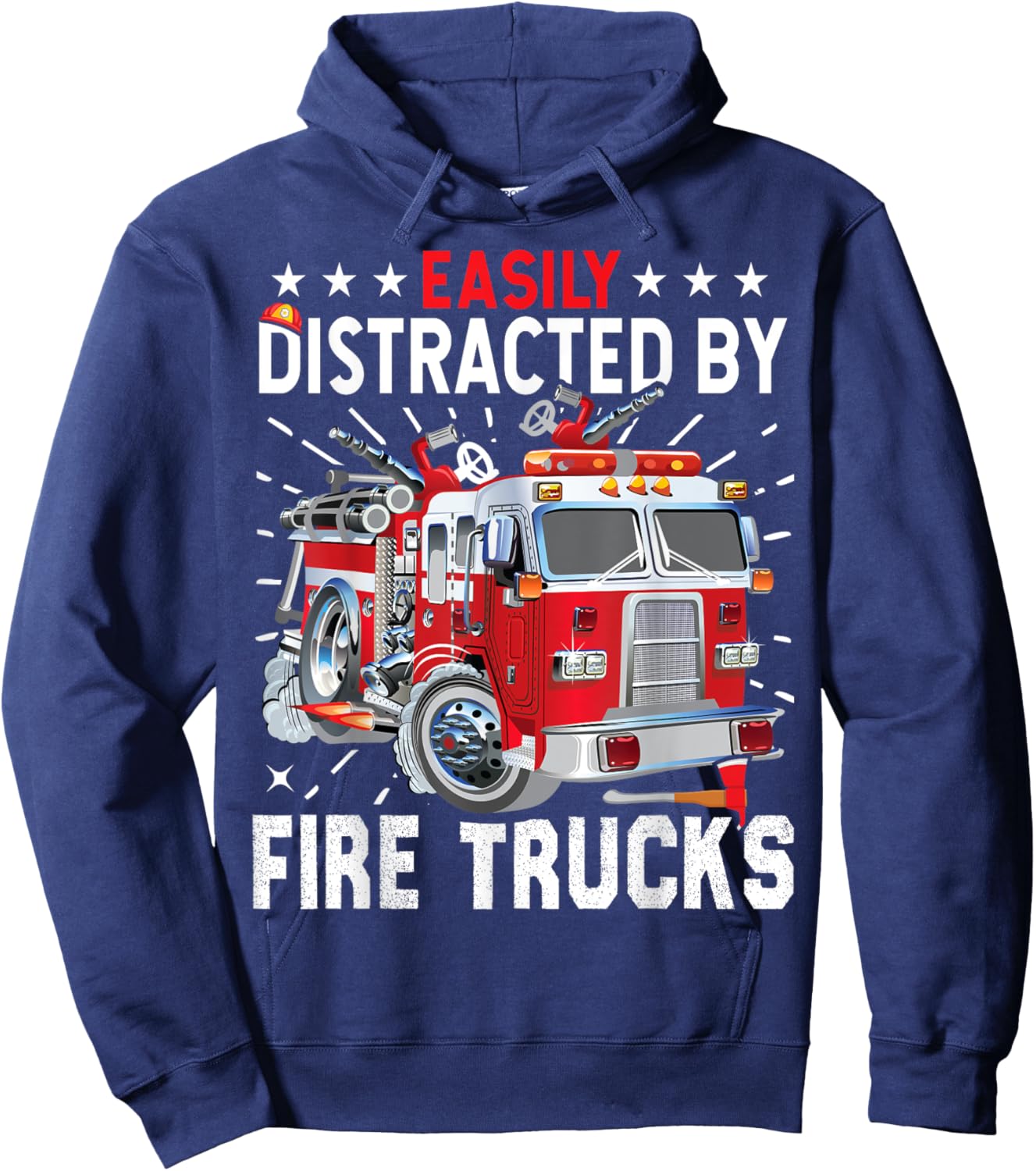 Firefighters Easily Distracted by Fire Trucks Men Boys Kids Hoodie - Hoodie | Navy