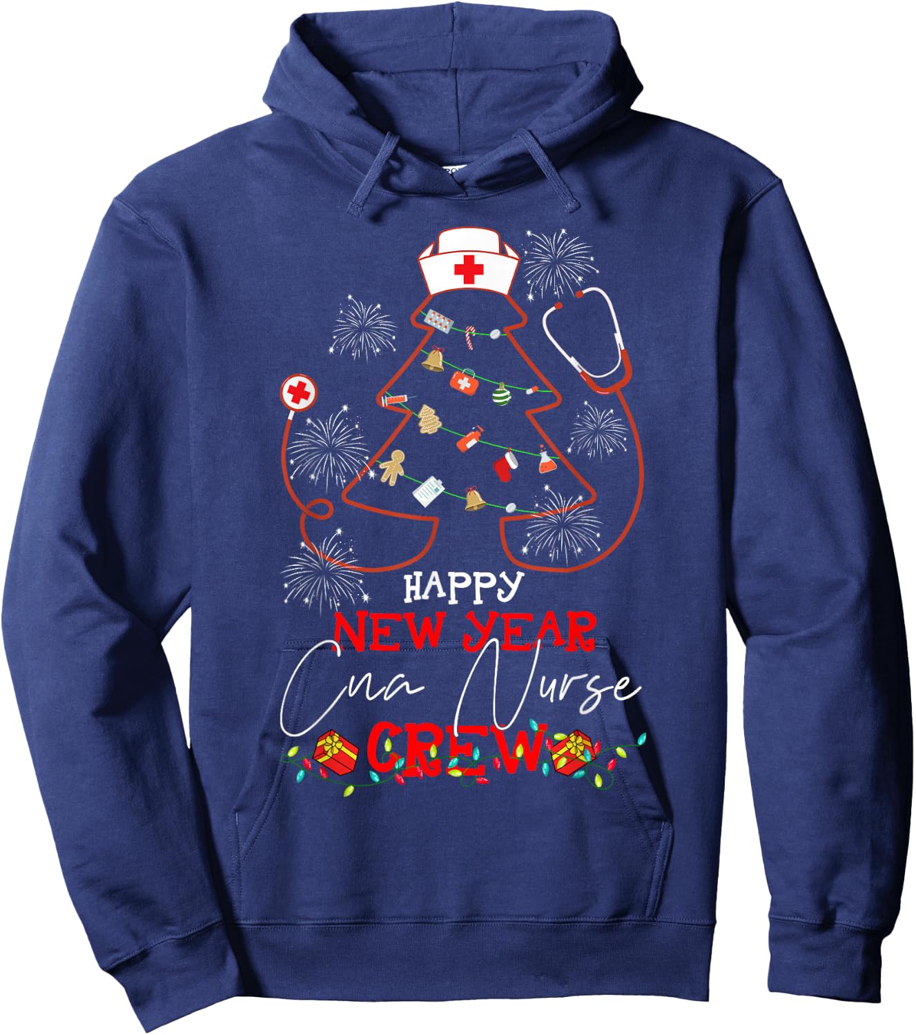 Happy New Year CNA Nurse Crew Reindeer Nurse Christmas Hoodie - Hoodie | Navy