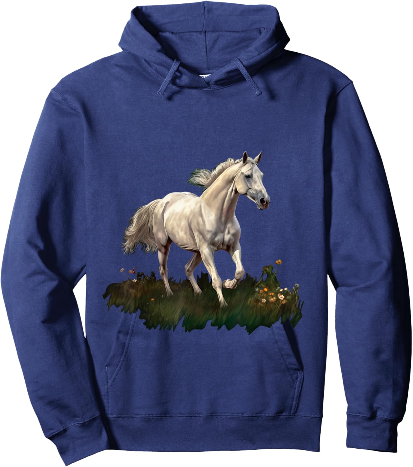 White horse style realistic painting on a meadow Hoodie - Hoodie | Navy