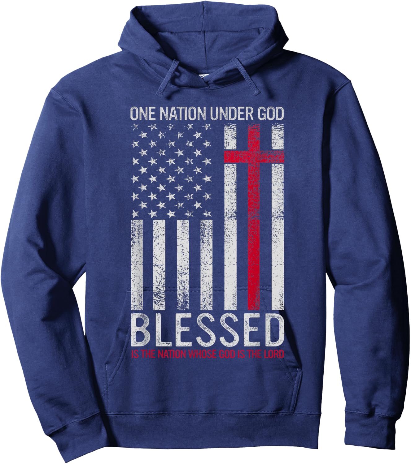 One Nation Under God Jesus Blessed American Flag 4th of July Hoodie - Hoodie | Navy
