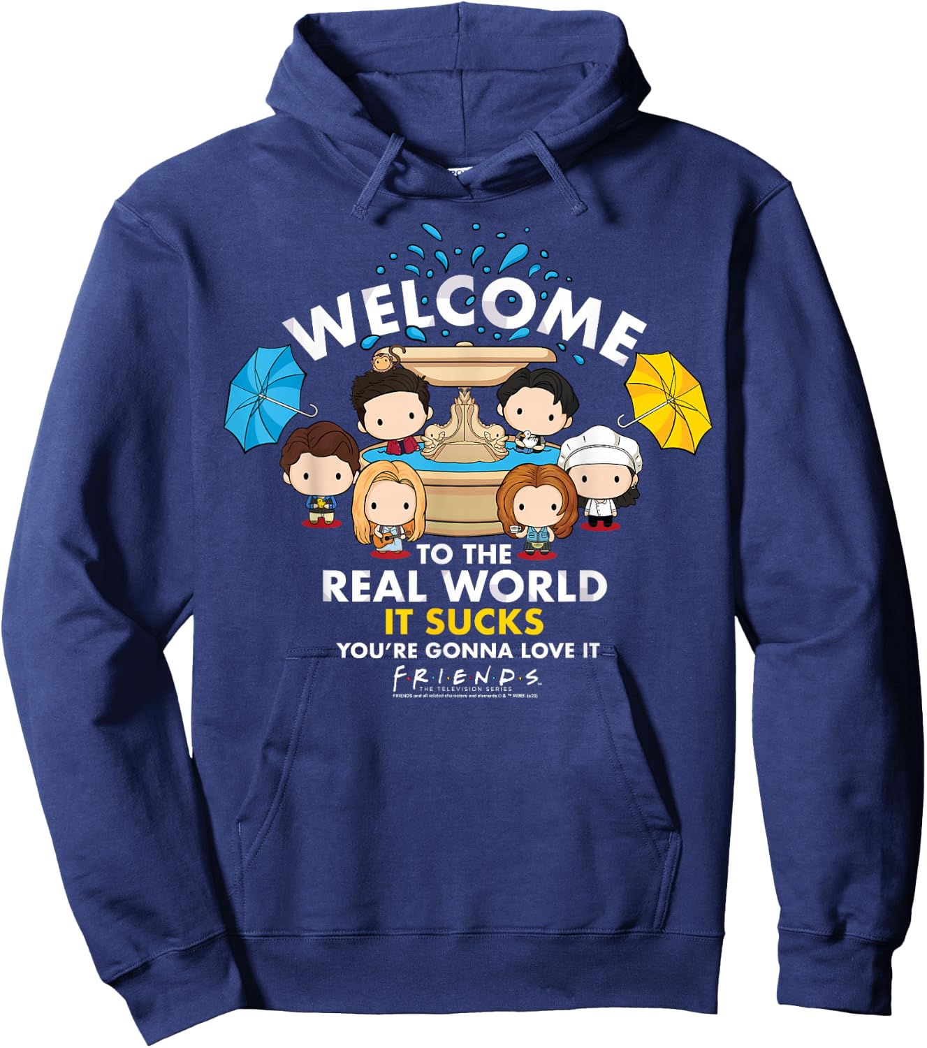 Friends Chibi Welcome To The Real World It Sucks Hoodie - Hoodie | Navy
