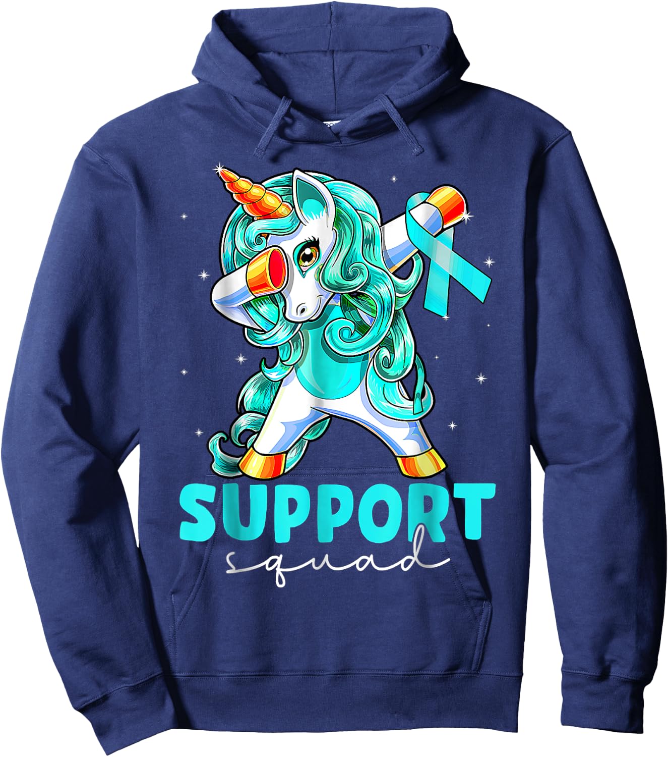 Support Squad Sexual Assault Awareness Teal Unicorn Hoodie - Hoodie | Navy