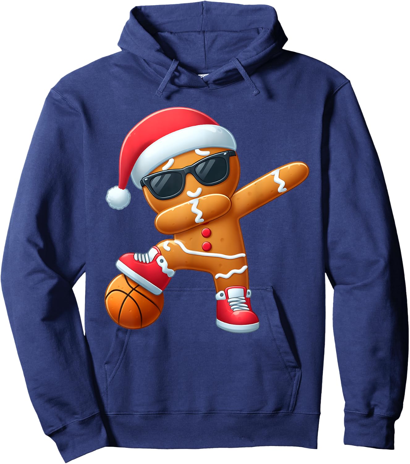 Christmas Dabbing Gingerbread Santa Hat Basketball Pajama Hoodie - Hoodie | Navy