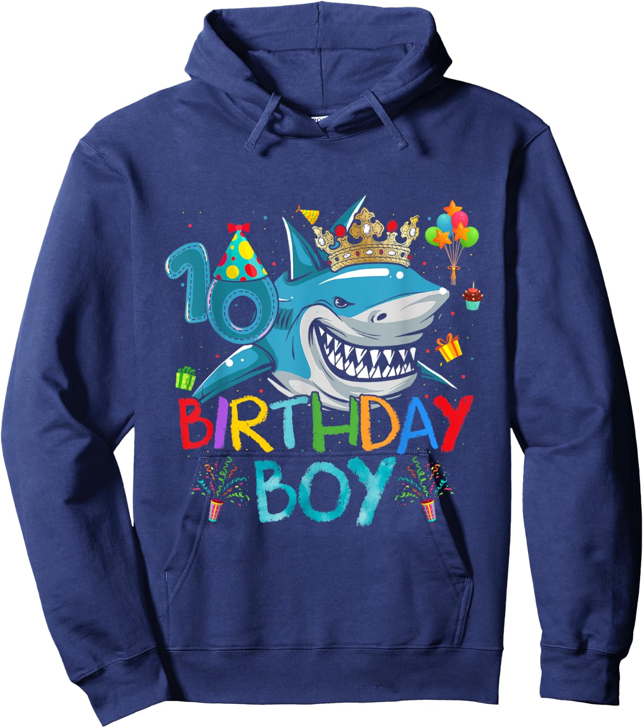 10th Birthday Shark Ocean Theme Party 10 Years Old For Boy Hoodie - Hoodie | Navy
