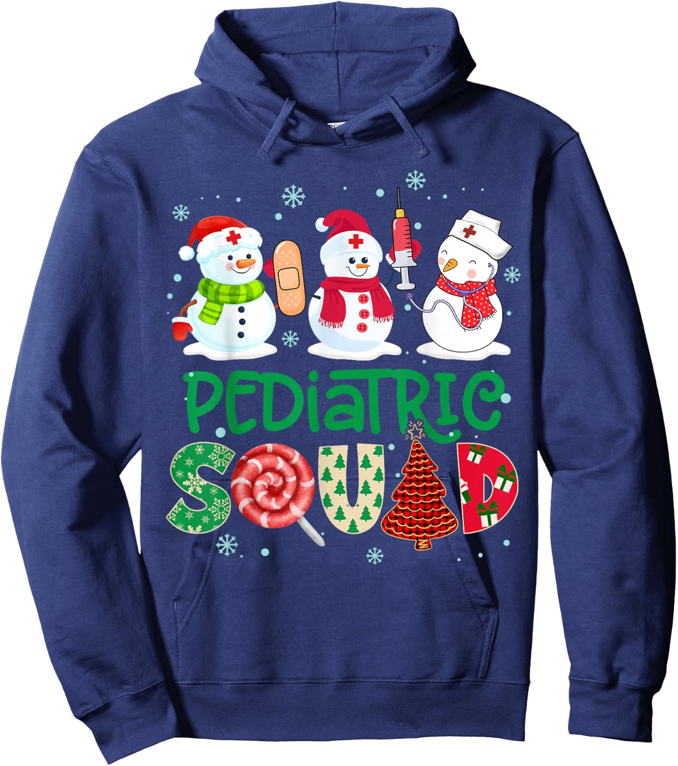 Pediatric Squad Nurse Snowmies Stethoscope Christmas Pine Hoodie - Hoodie | Navy