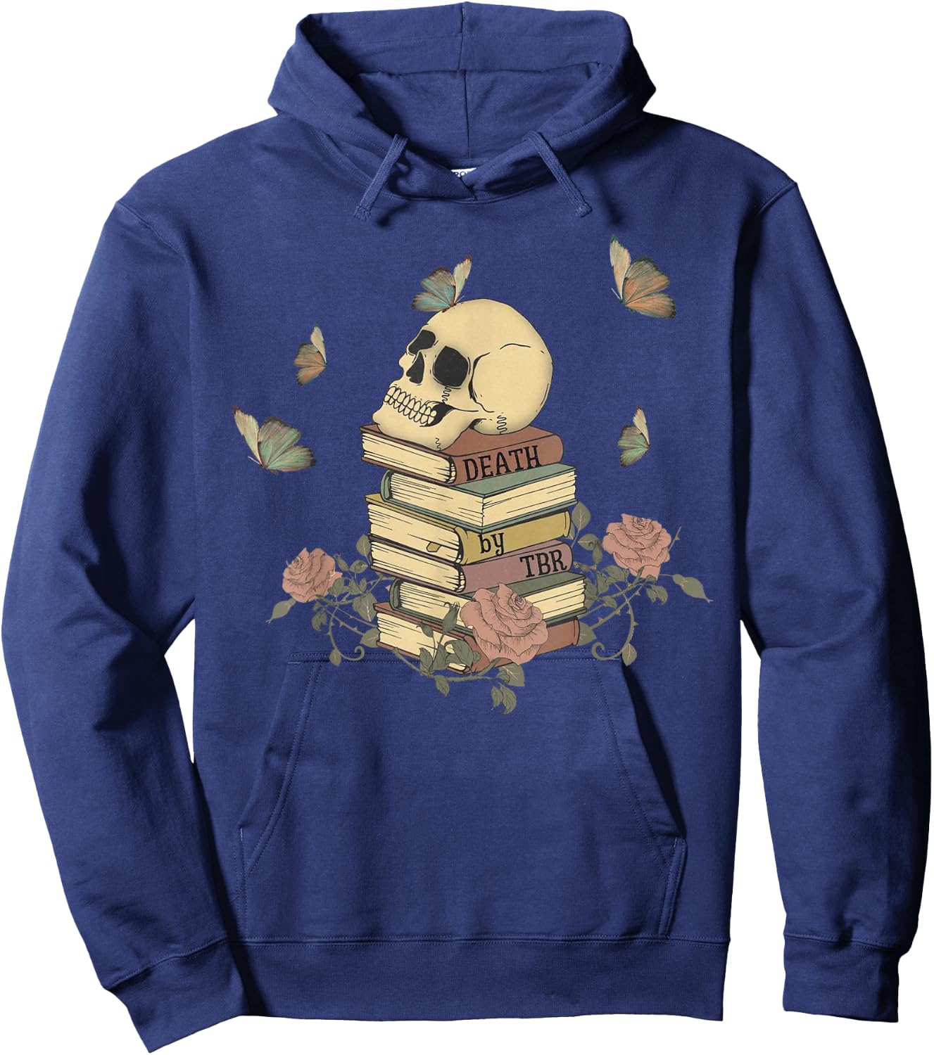 Funny Skull Roses And Butterfly Book Death By TBR Bookish Hoodie - Hoodie | Navy