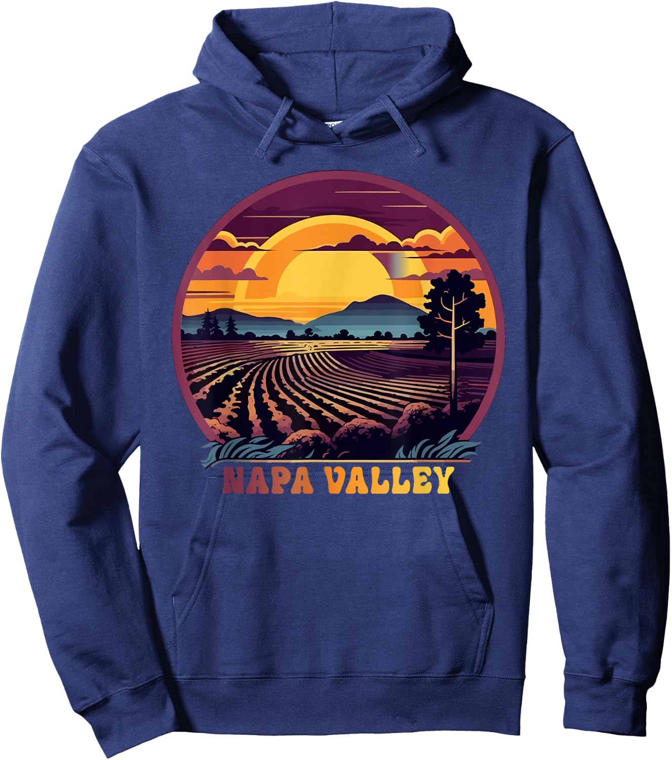 Napa Valley Vineyard Winery Vintage Retro Sunset Souvenir Hoodie - Hoodie | Navy