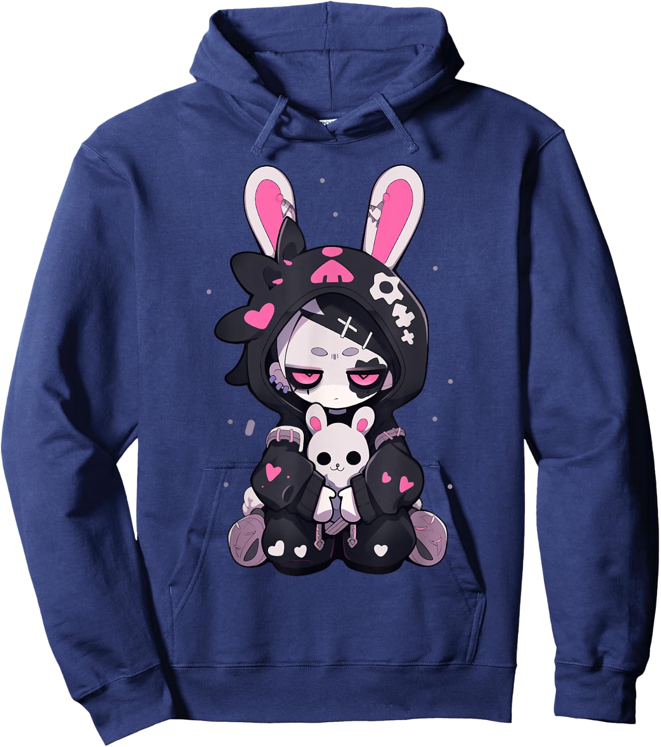Goth Bunny Anime Girl Cute E-Girl Gothic Outfit Grunge Hoodie - Hoodie | Navy