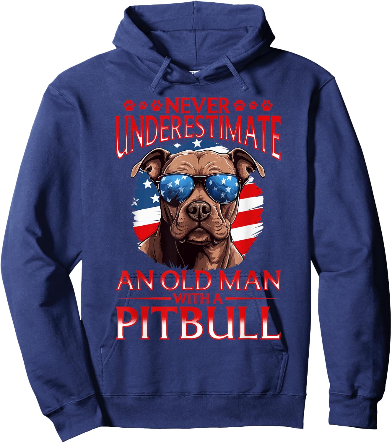 Pitbull Pittie Dog Breed Pet Never Underestimate an Old Man Hoodie - Hoodie | Navy
