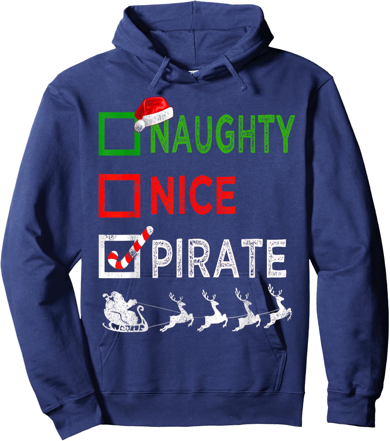 Naughty Nice Pirate Christmas Pajamas Funny Santa Hat Xmas Hoodie - Hoodie | Navy