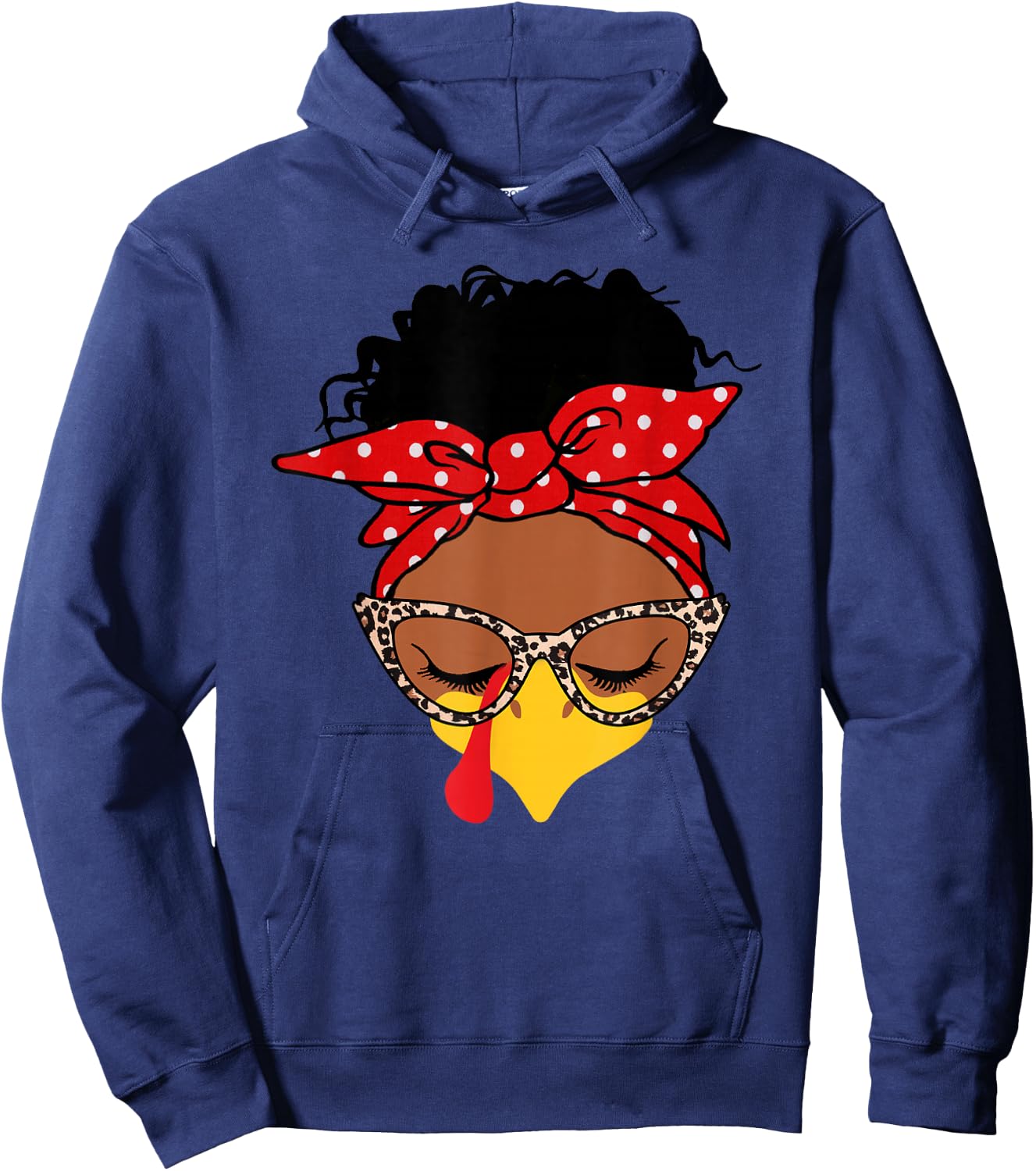 melanin messy bun Face Turkey funny Thanksgiving Hoodie - Hoodie | Navy