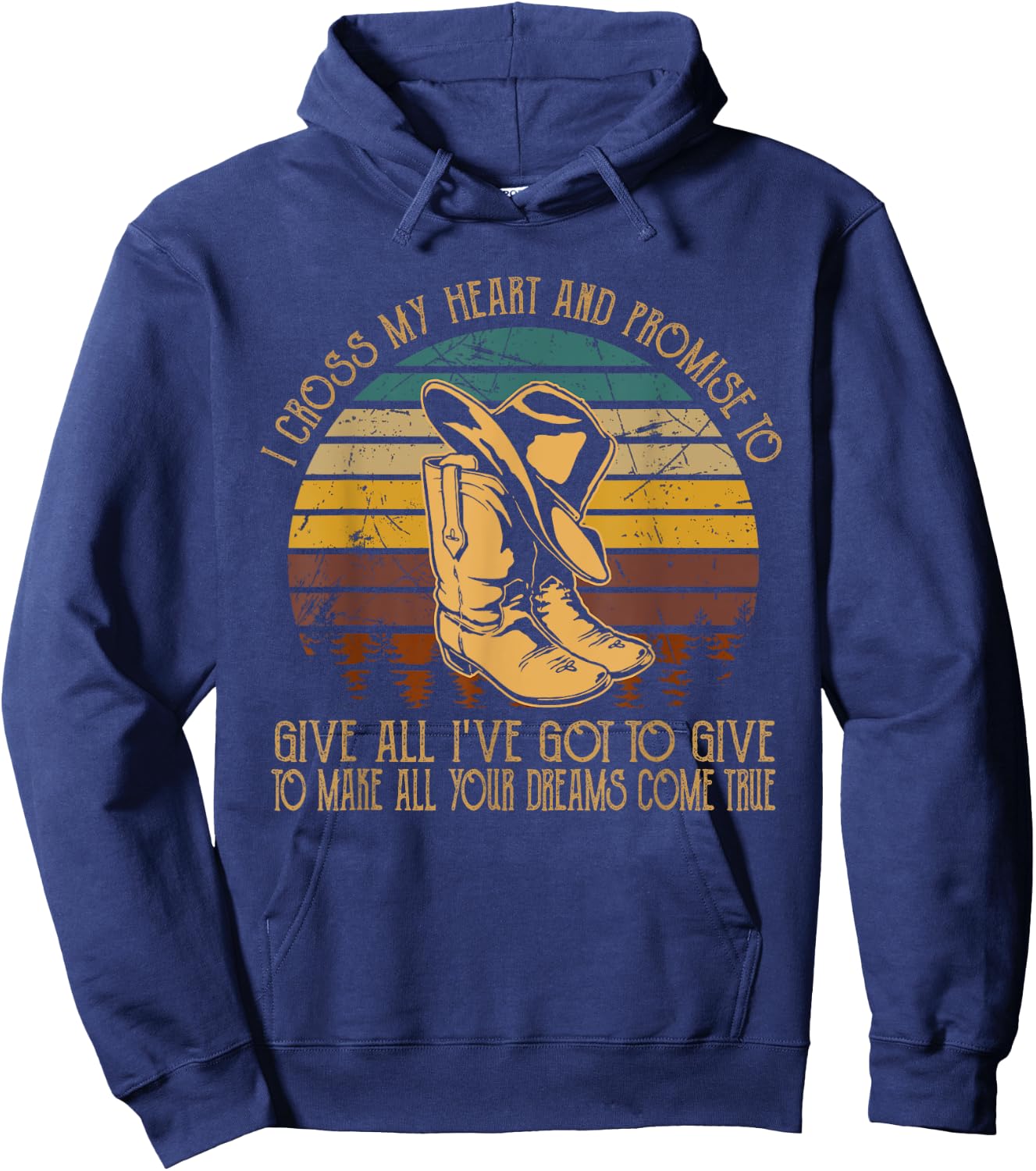I Cross Boots Hat My Heart Classic Art Cowboy Hoodie - Hoodie | Navy