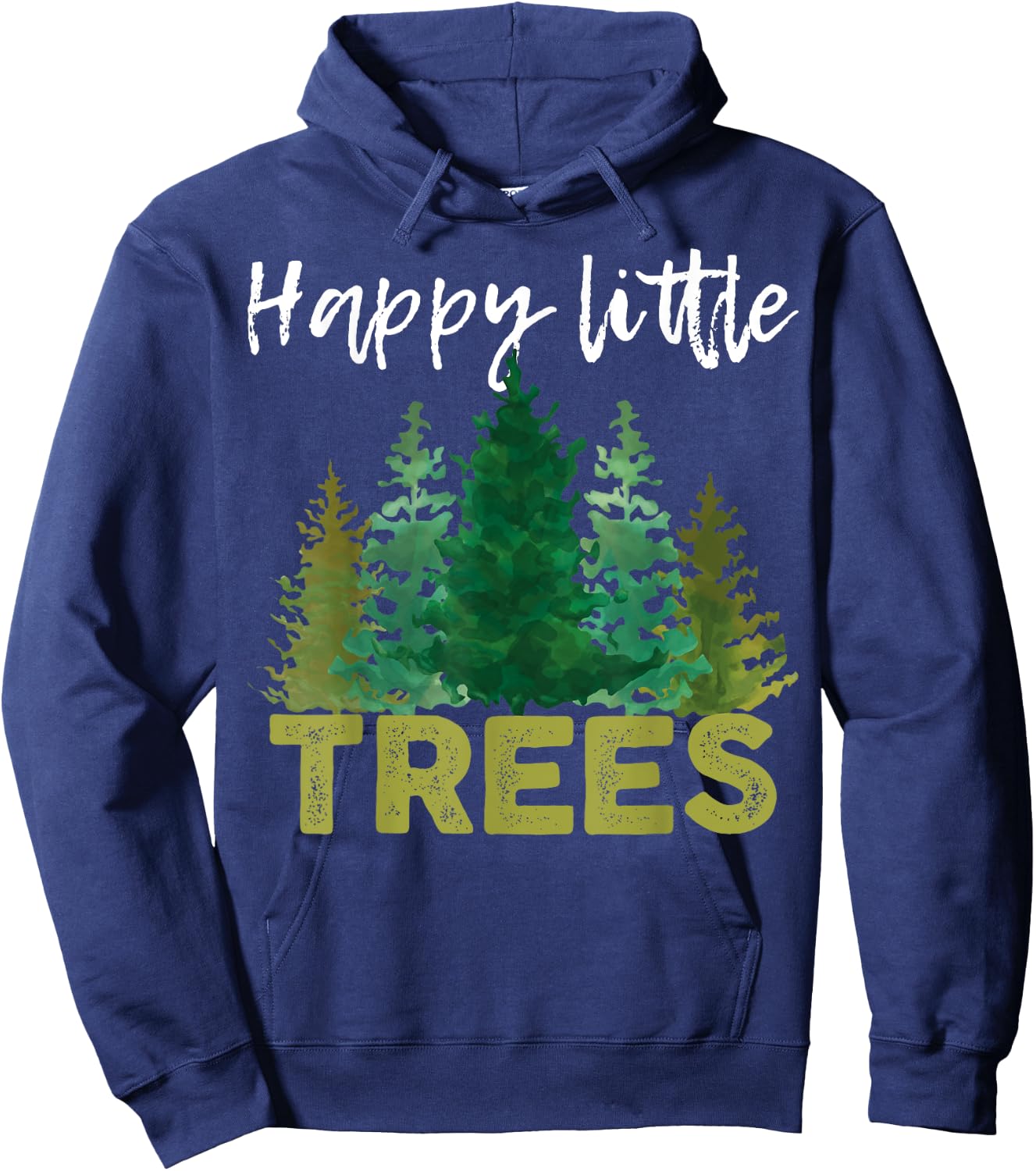 Funny Happy Little Trees Watercolor Style Camping Hoodie - Hoodie | Navy