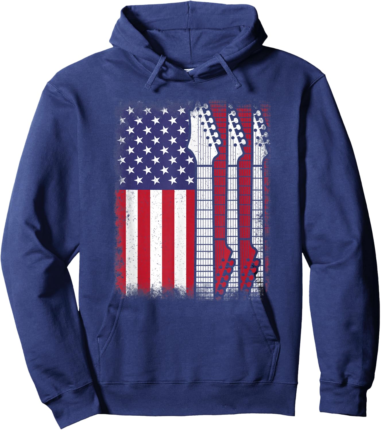 American Flag Electric Guitar Bass Guitarist Rock Music Men Hoodie - Hoodie | Navy