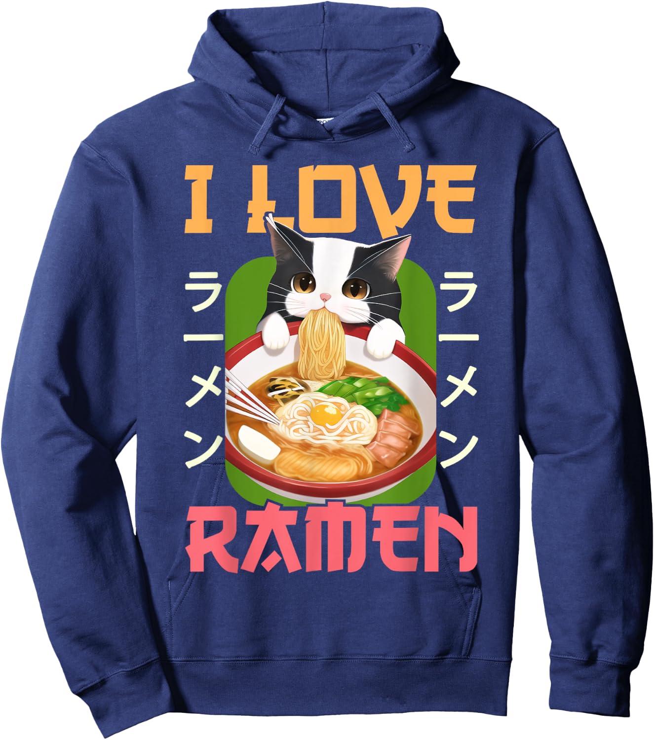 I Love Ramen Noodles Kawaii Cat Anime Otaku Teen Girl Hoodie - Hoodie | Navy