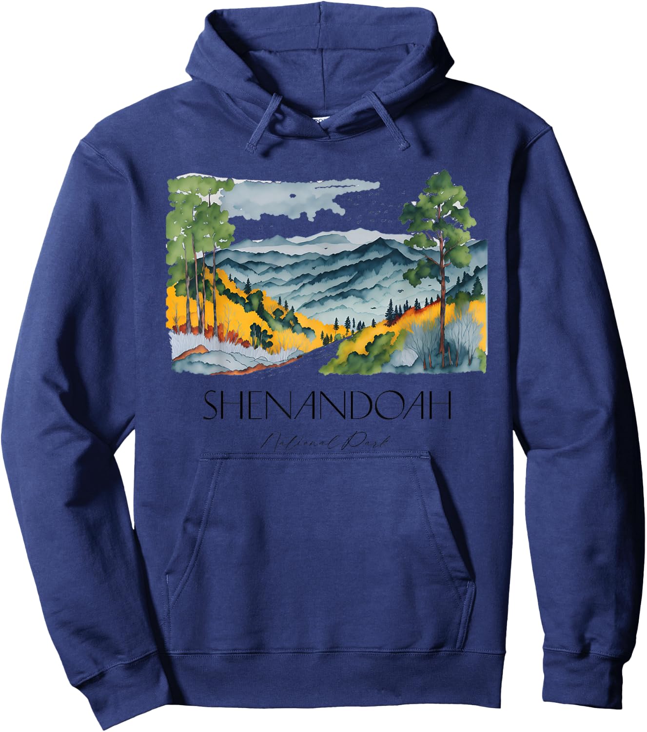 Cool Shenandoah National Park Hiking Watercolor Graphic Hoodie - Hoodie | Navy