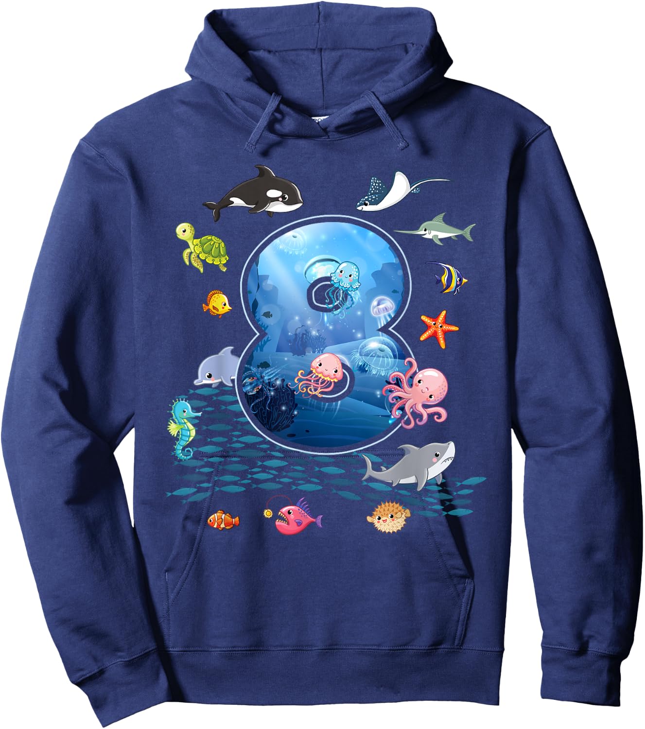 8th Birthday Aquarium Sea Aquatic Animals Lover Boys Girls Hoodie - Hoodie | Navy