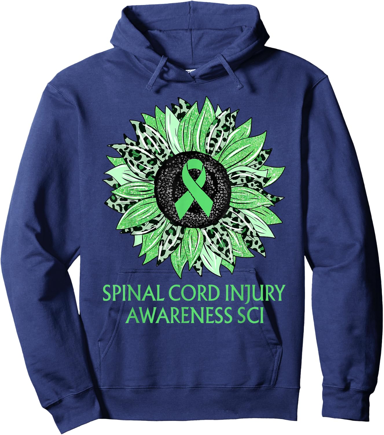 Leopard Sunflower Spinal Cord Injury Awareness SCI Green Hoodie - Hoodie | Navy