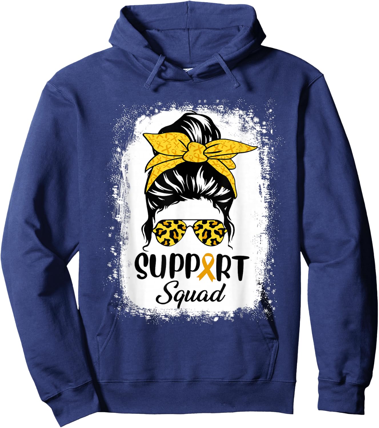 Messy Bun Glasses Support Squad Childhood Cancer Awareness Hoodie - Hoodie | Navy
