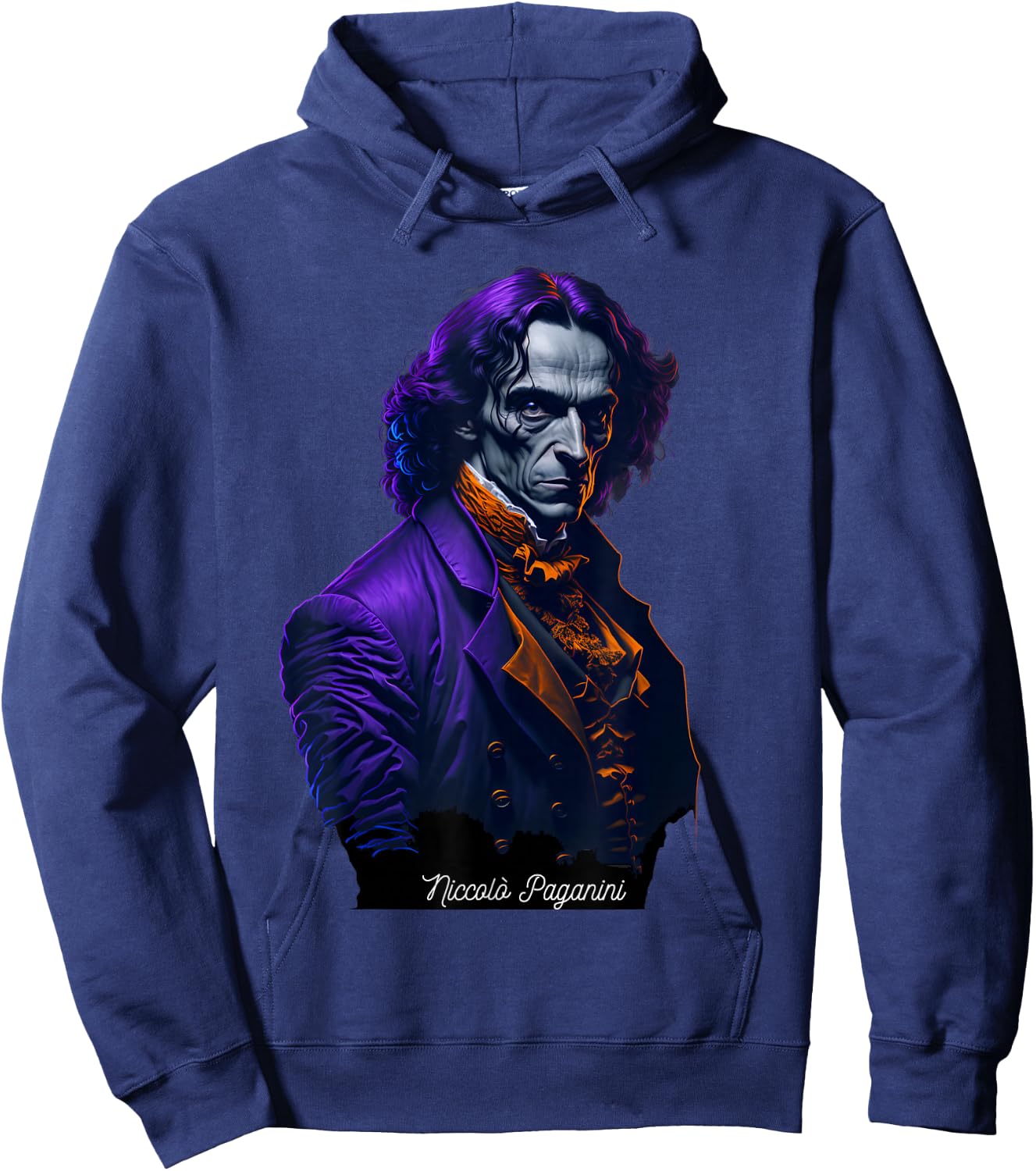 Niccolo Paganini Shirt Portrait Composer Illustration Violin Hoodie - Hoodie | Navy