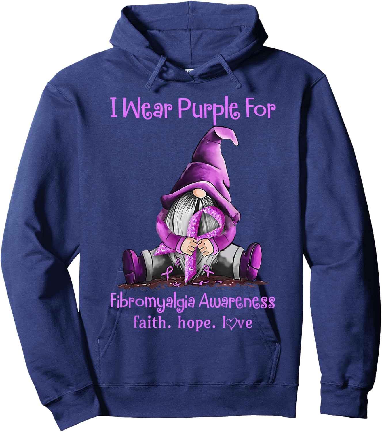I Wear Purple Gnomes Ribbon Fibromyalgia Awareness Hoodie - Hoodie | Navy