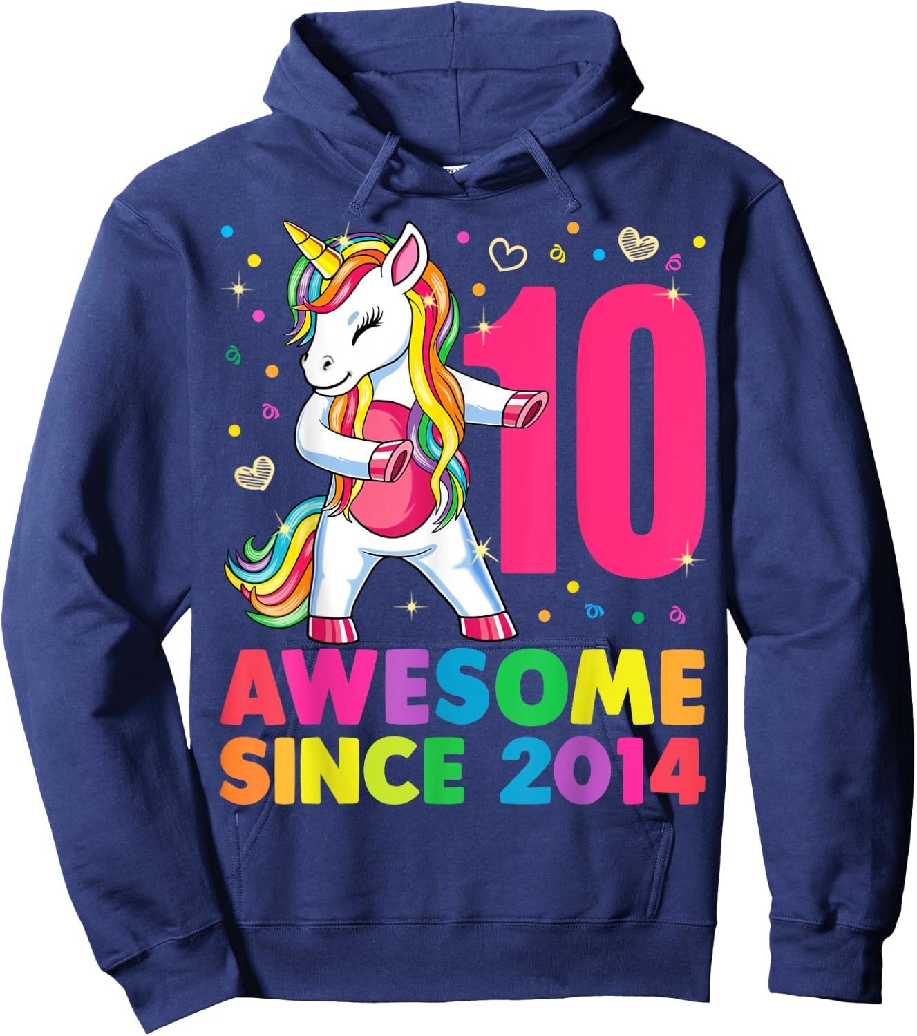 10 Years Old Unicorn Flossing 10th Birthday Girl Gift Party Hoodie - Hoodie | Navy