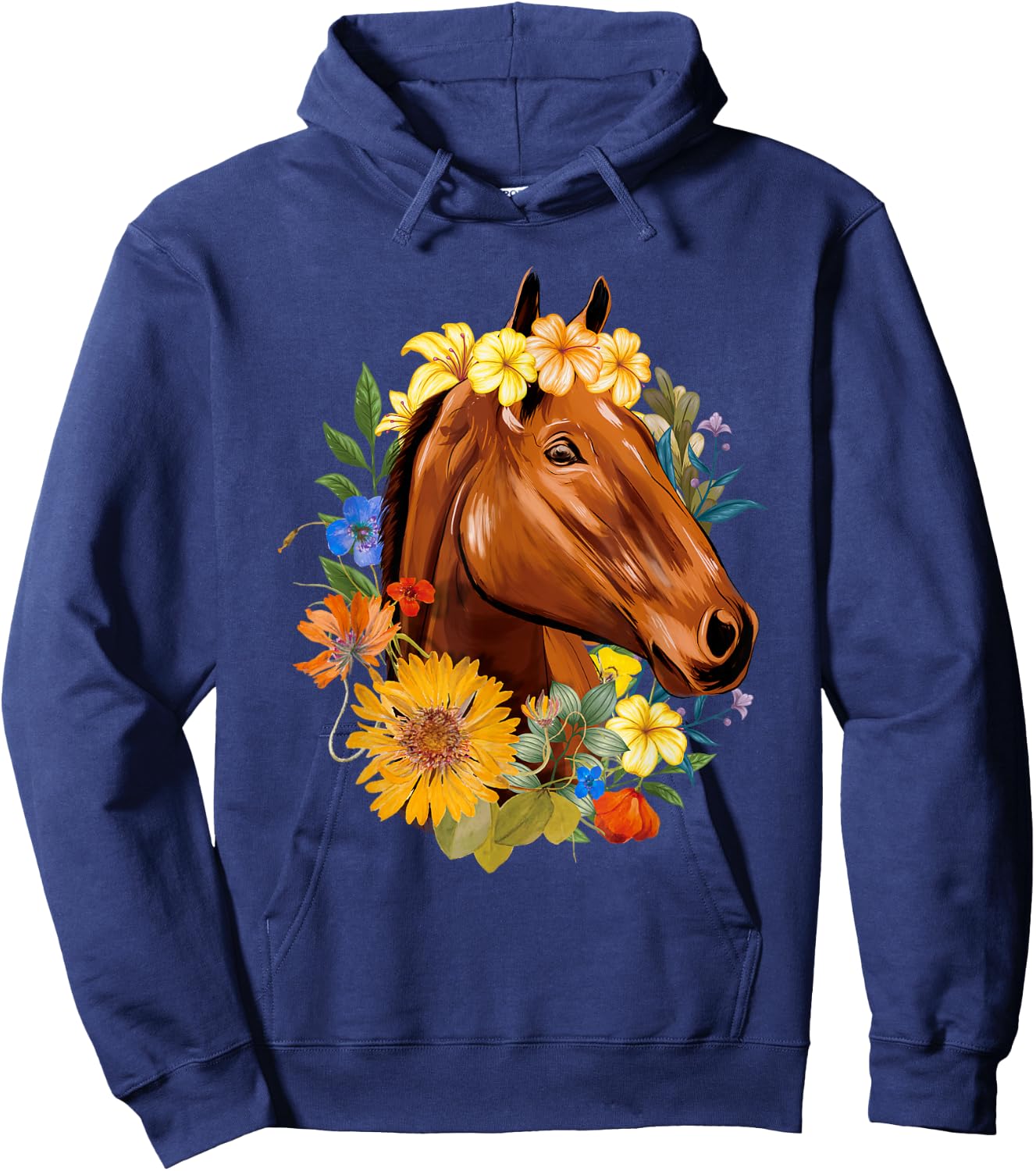 Floral Spring Horses - Animal Horse Rider Equestrian Lover Hoodie - Hoodie | Navy