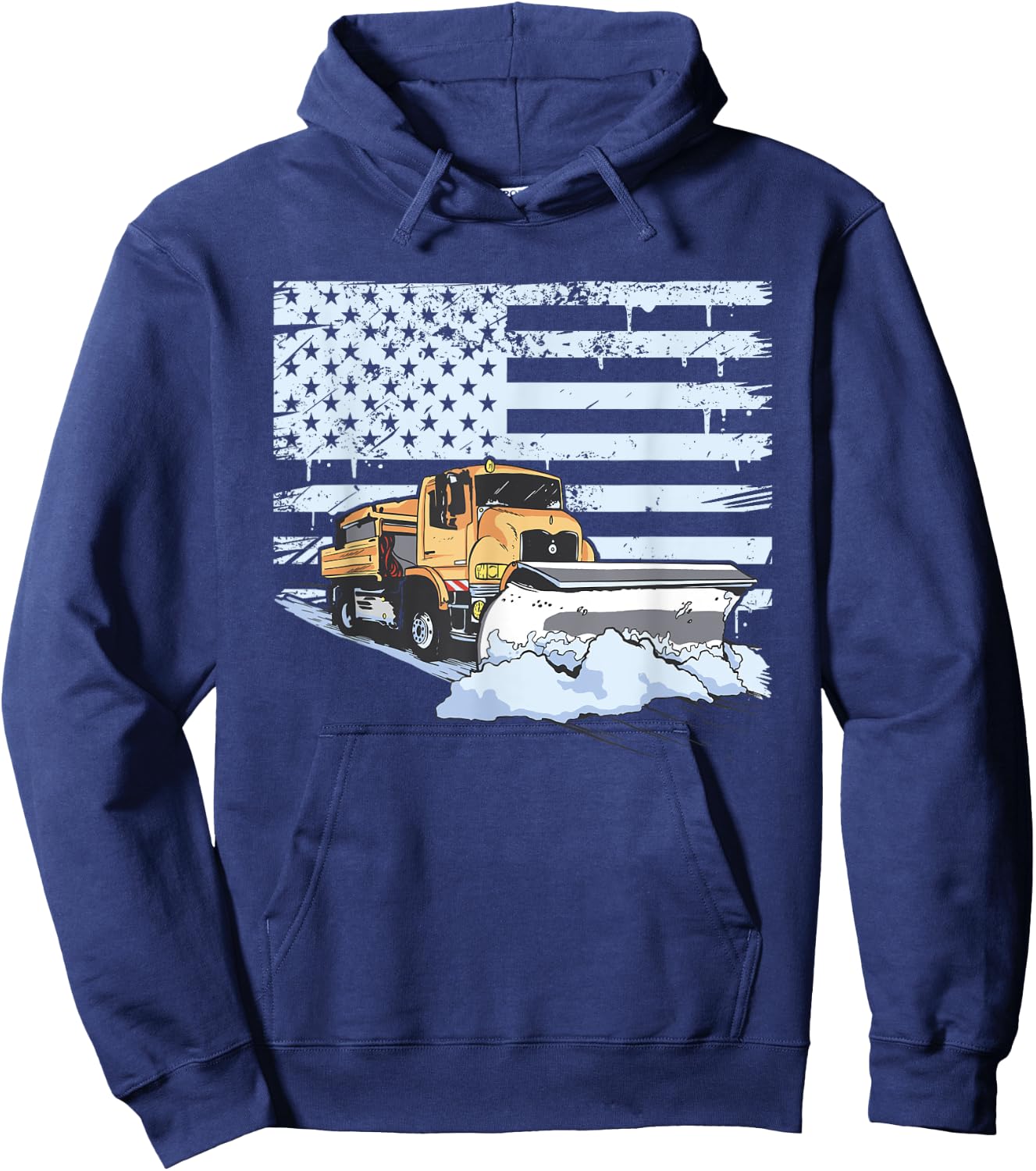 Snow Plow Truck Us Flag Snow Plow Driver Hoodie - Hoodie | Navy