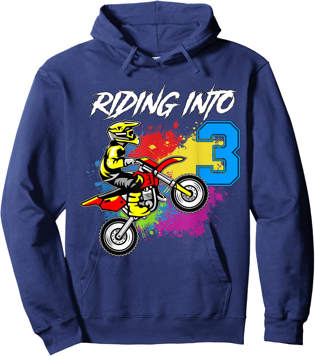 Riding Into 3 Years Old | 3rd Birthday Boy Dirt Bike Party Hoodie - Hoodie | Navy