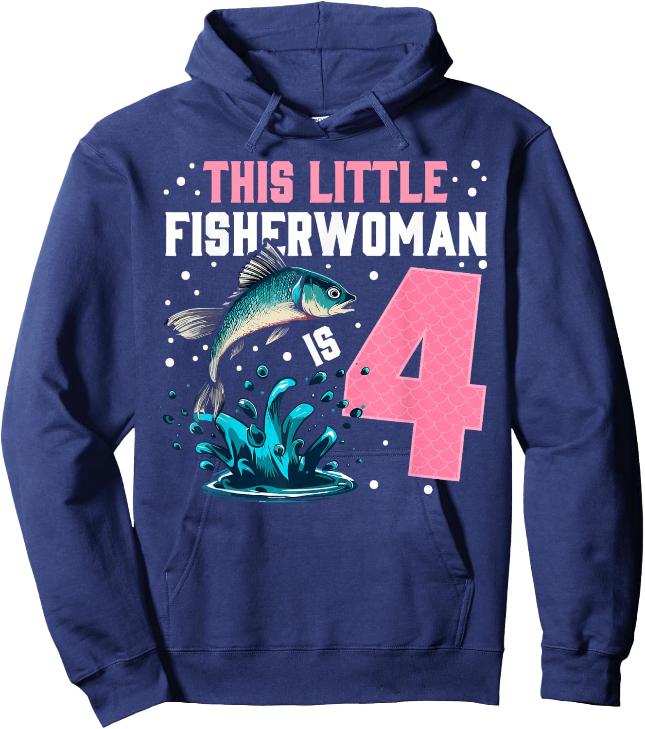 Fishing 4th birthday girl This little Fisher woman is 4 Hoodie - Hoodie | Navy