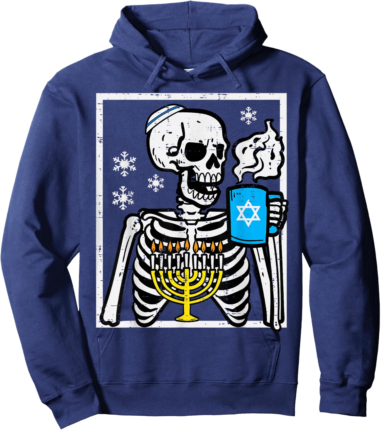 Hanukkah Skeleton Coffee Chanukah Jewish Festival Men Women Hoodie - Hoodie | Navy