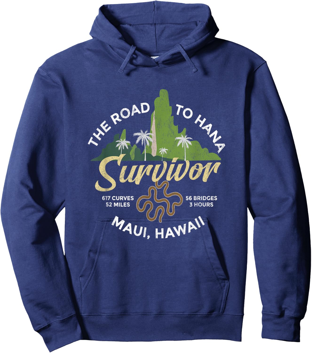 Road To Hana Survivor Curvy Palm Maui Hawaii Hoodie - Hoodie | Navy