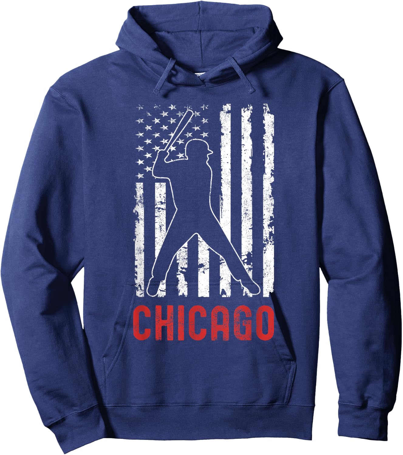 Chicago Illinois American Flag Baseball Weathered Hoodie - Hoodie | Navy