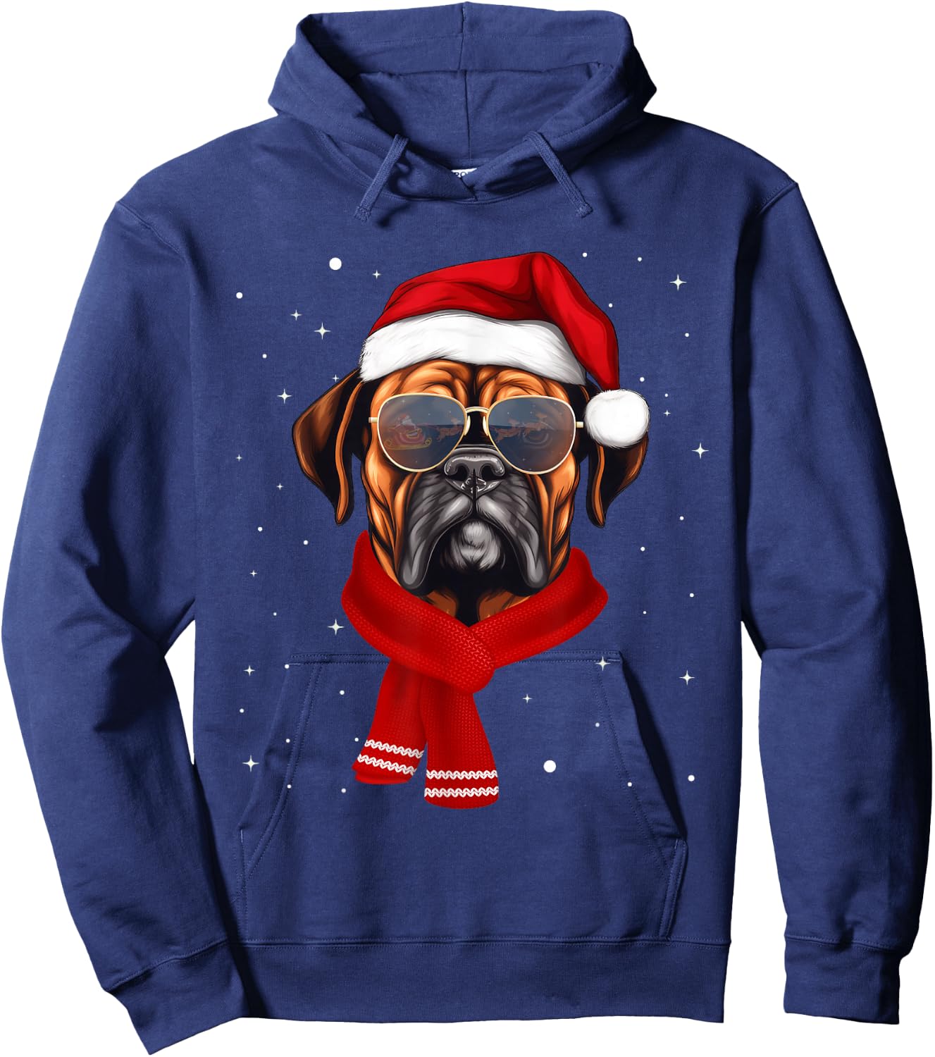Funny Boxer Dog Christmas Lights Xmas Outfit Pajama Matching Hoodie - Hoodie | Navy