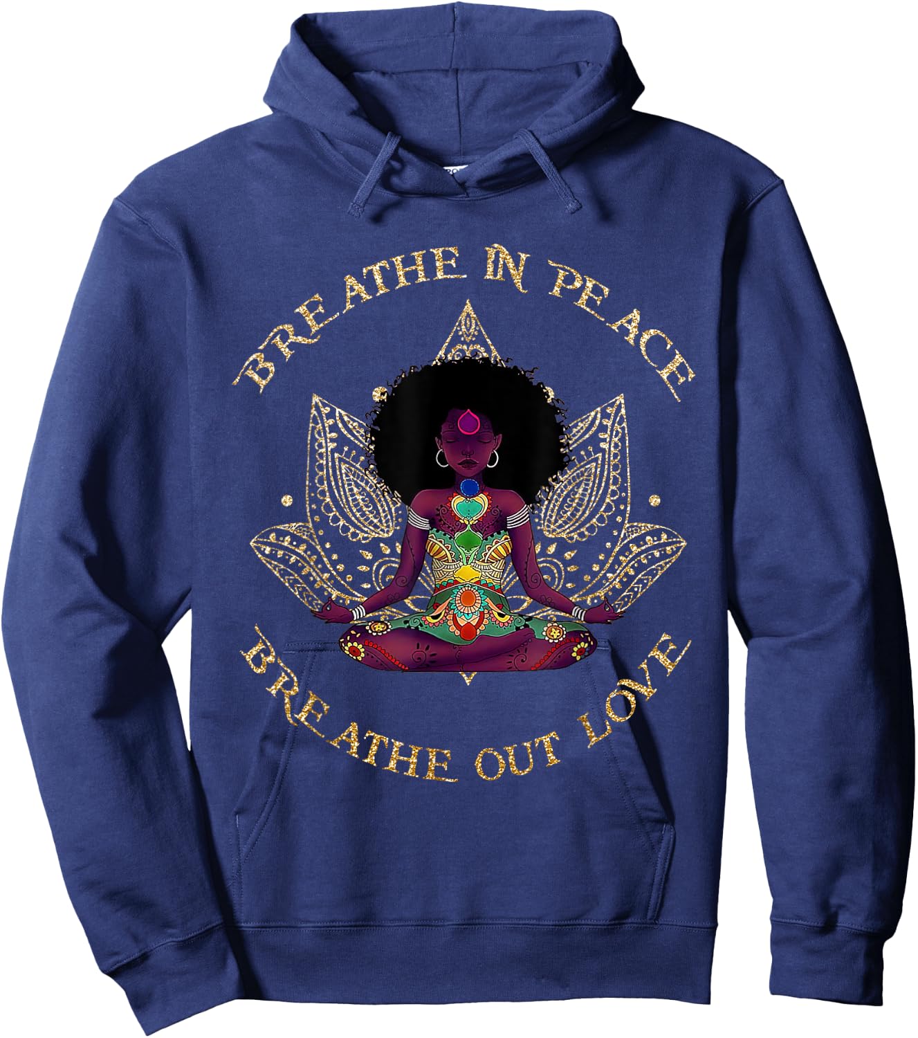 Breathe In Peace Breath Out Love Yoga Black Afro Girl Outfit Hoodie - Hoodie | Navy