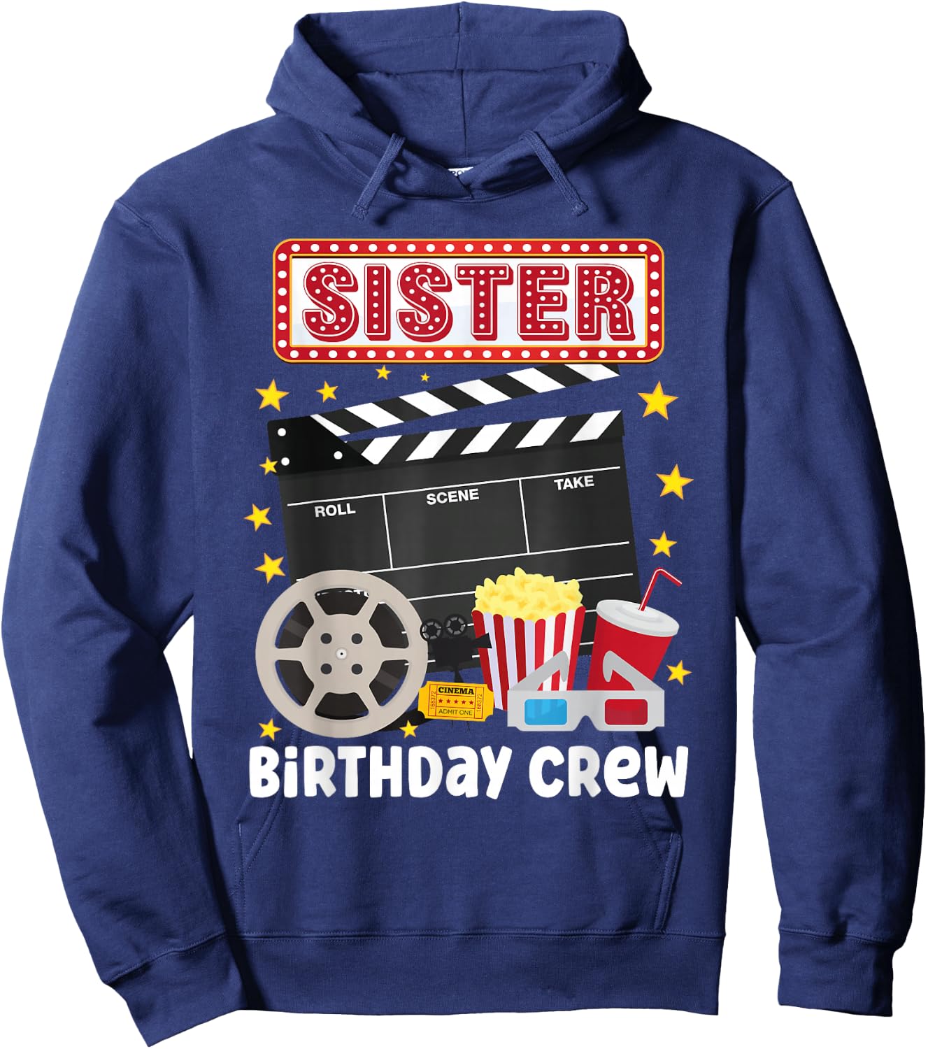 Sister Birthday Crew Movie Night Theme Matching Party Hoodie - Hoodie | Navy