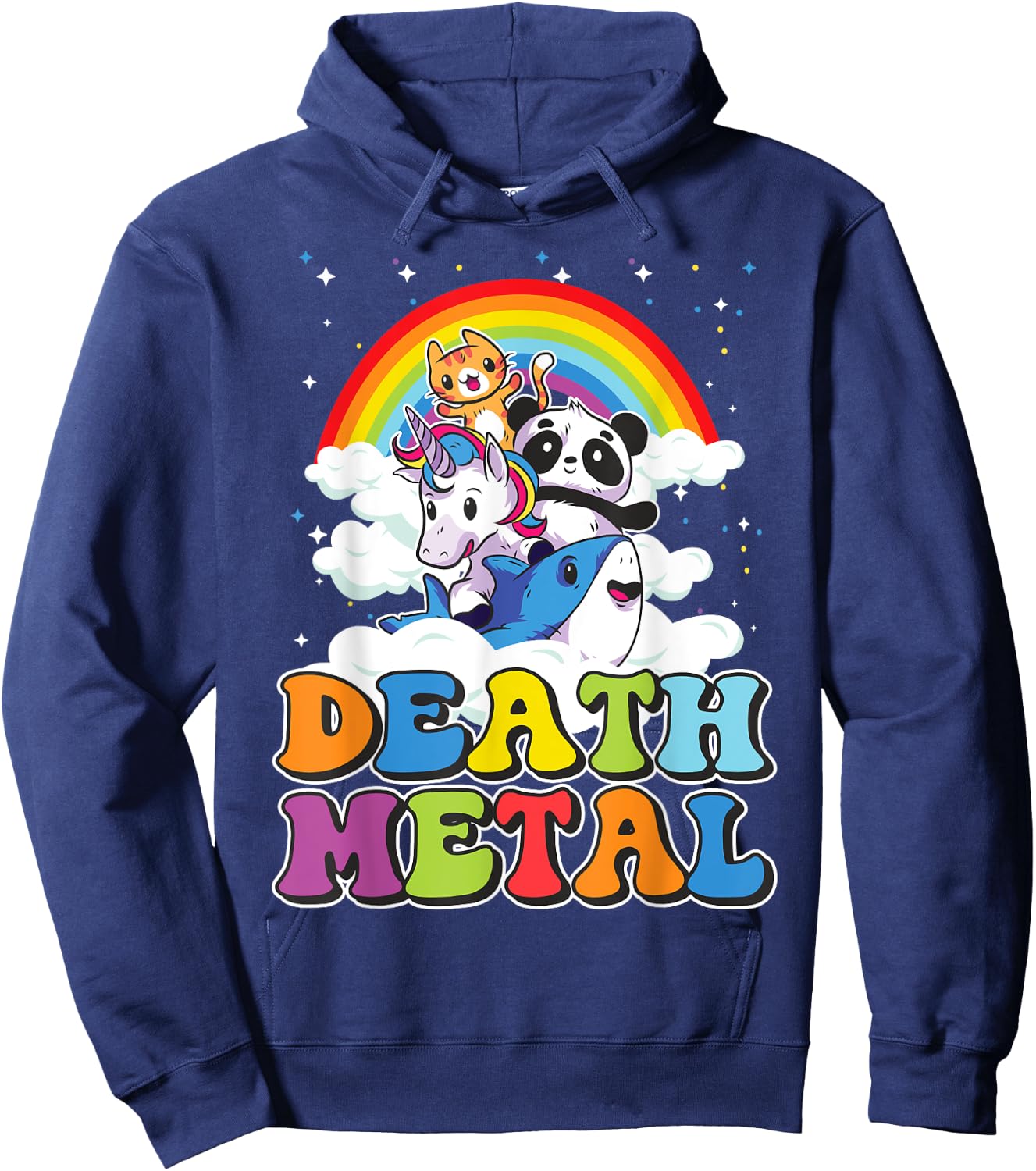 Retro Death Metal Cat Rainbow Unicorn Funny Heavy Metal Hoodie - Hoodie | Navy