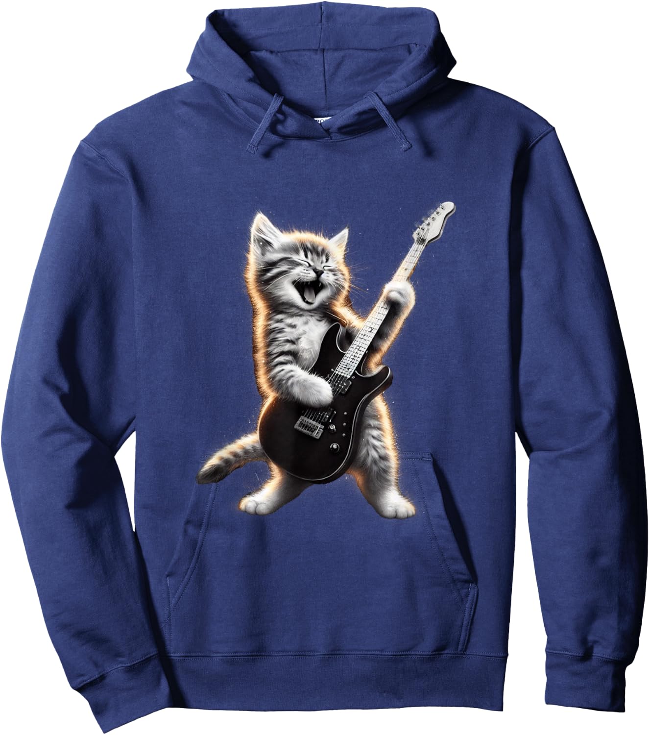 Cat Playing Guitar - Funny Rock Music Guitar Cat Hoodie - Hoodie | Navy